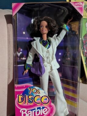 Barbie 70s Disco White Suit with Purple Handbag